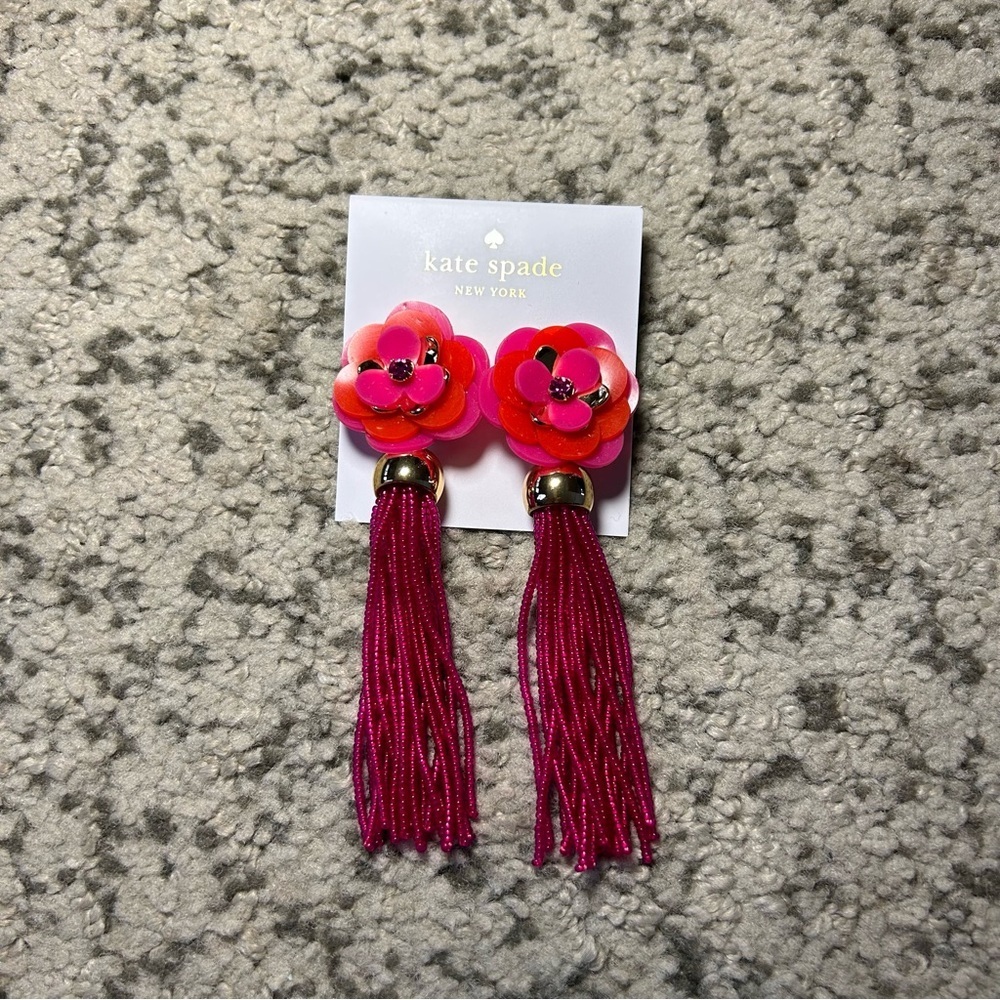 NWT Kate Spade Pink Floral Beaded Tassel Rosy Posies Earrings